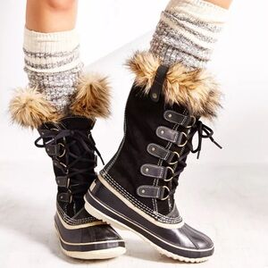 Sorel Joan of Arctic Black Winter Boots Faux Fur